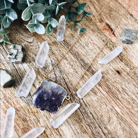 Elara Luna Jewelry - 24K Gold Natural Amethyst Slice Necklace